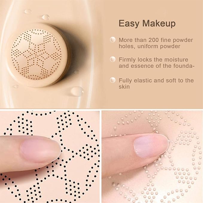 2 Pack Mushroom Head Air Cushion CC Cream Foundation,Beauty Cream EXO TOO Moisturizing BB Cream, Long Lasting Matte Concealer with 2PCS Mushroom Head Sponges (Natural)