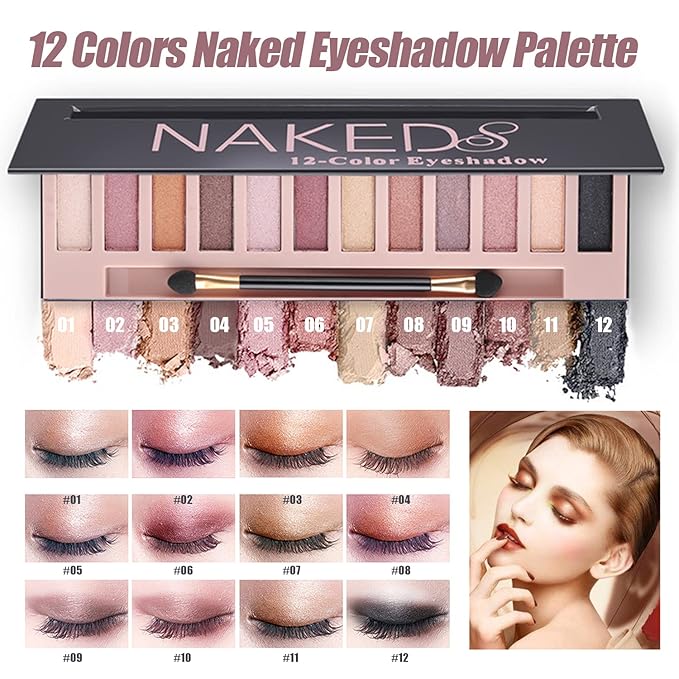 All in One Makeup Kit,Includes Naked Eyeshadow Palette,Liquid Foundation,Lipstick Set,Mascara,Makeup Brush,Makeup Sponge,Eyebrow Powder,Eyebrow Soap,Eyeliner Stamp, Primer,Contour Stick,Cosmetic Bag