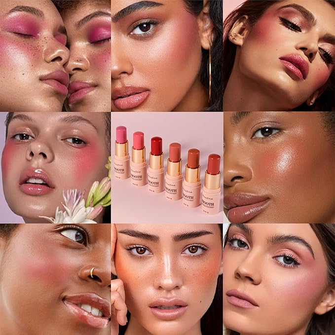 Blush for Cheeks - Cream Blush Stick Face Lip Eyeshadow Tint, 3-in-1 Buildable Pink Blush Makeup Balm Stick For Make Up Women Girl Gift (Peach Melody #2)