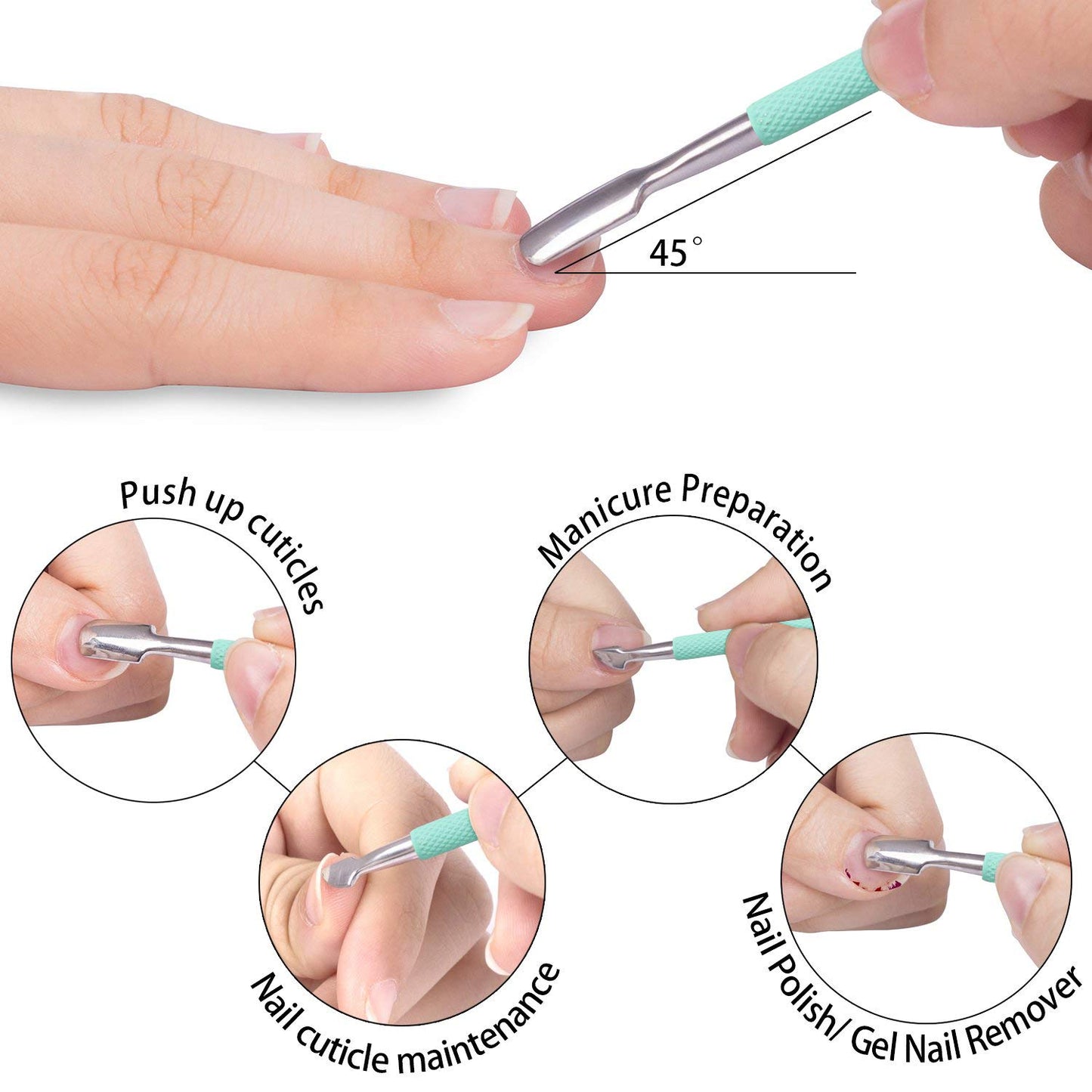 Ejiubas Cuticle Trimmer with Cuticle Pusher Cuticle Nipper Professional Grade Stainless Steel Cuticle Remover Cutter Clipper Durable Pedicure Manicure Tools (Green)