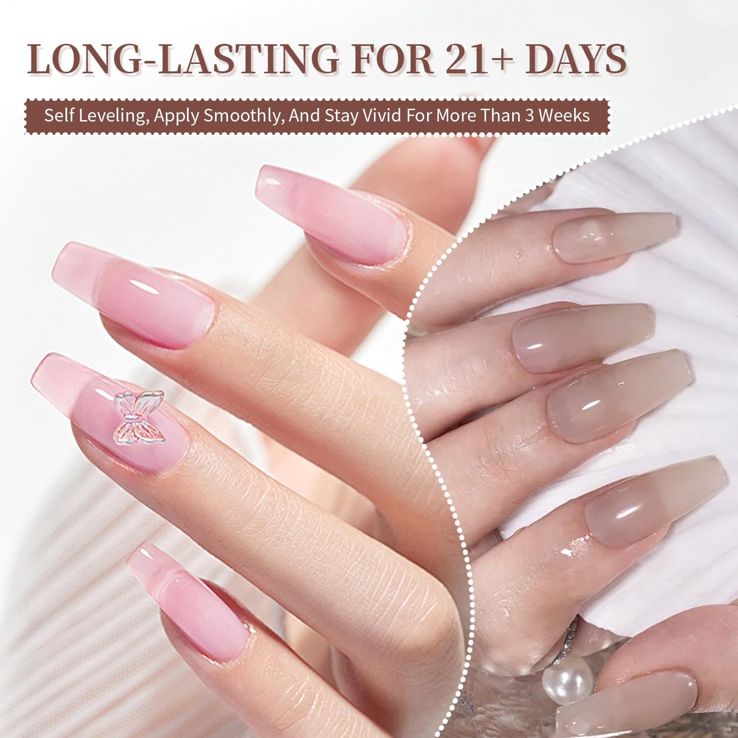 JODSONE 23PCS Gel Nail Polish Set 20 translucent Jelly Color Natural and Elegant Long Lasting Suitable for Home and Salon