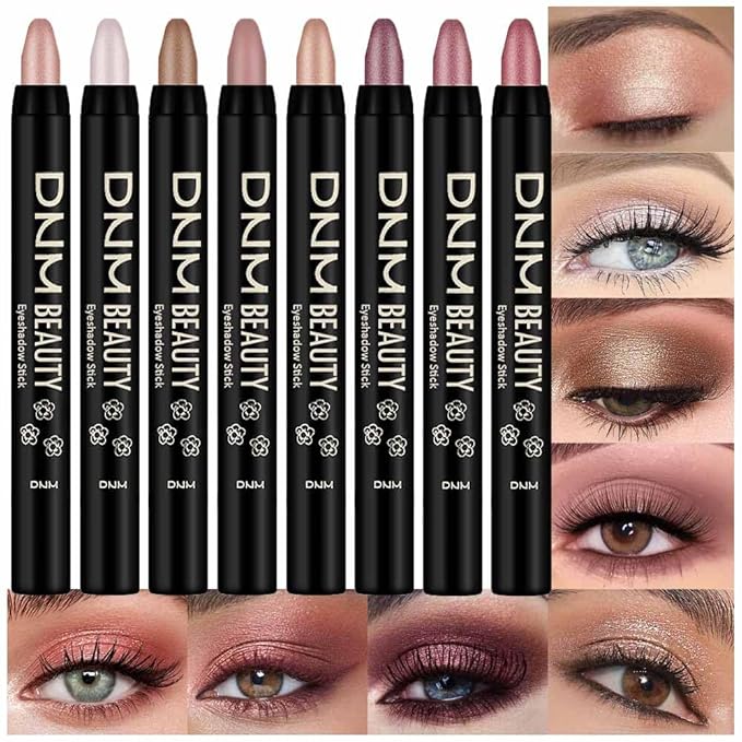 Kaely 8Pcs Cream Eye Shadow Sticks Set, Matte Shimmer Eyeliner Pencil Eyeshadow Palette Makeup, Eye Highlighter Brightener Stick for Older Women Waterproof Pigmented, sombras para ojos 08