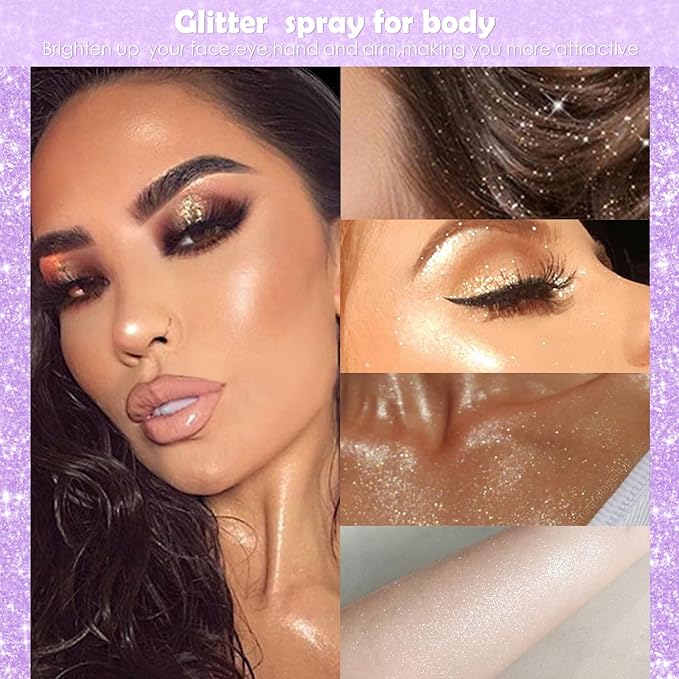 Yosca Highlighter Powder Spray, 20ML Cosmetic Grade Shimmer Powder Blue Glitter Spray Sparkle Highlighter Makeup Festival Concert Accessorise for Rave Clothes Hair Face Nail Art - Cedre Lake