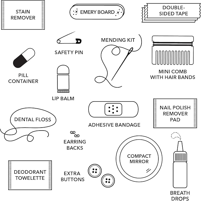 Pinch Provisions Velvet Minimergency Kit, for Her, Includes 17 Must-Have Emergency Essential Items, Compact, Multi-Functional Pouch, Gift for Parties and Birthdays