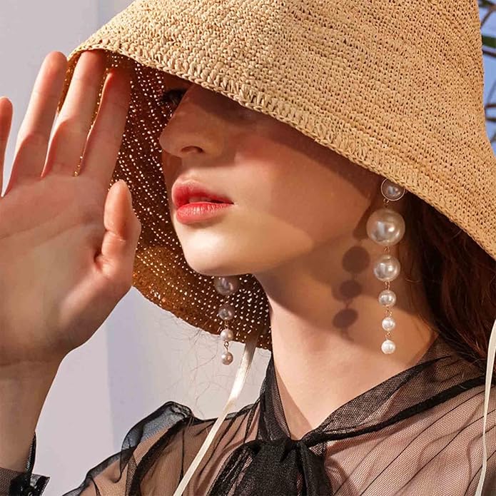 Boho Pearl Drop Dangle Earrings Big Pearl Tassel Earrings Gold Long Drop Earrings Elegant Vintage Earrings Jewelry for Women