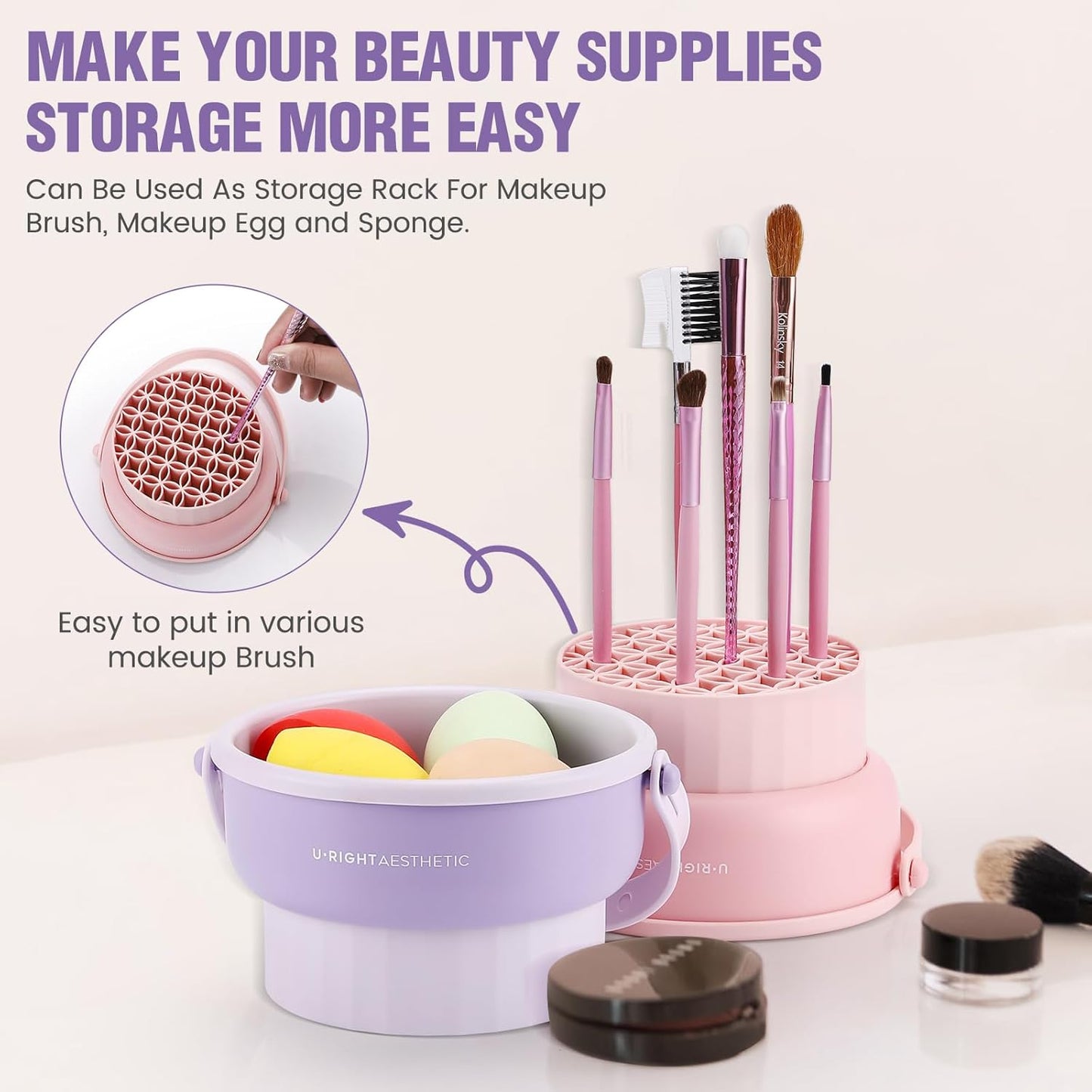 Makeup Brush Cleaner Mat 3 in 1 Silicone Makeup Brush Cleaner Bowl Cosmetic Brushes Cleaning Tool Organizer for Storage and Air Drying（Khkai