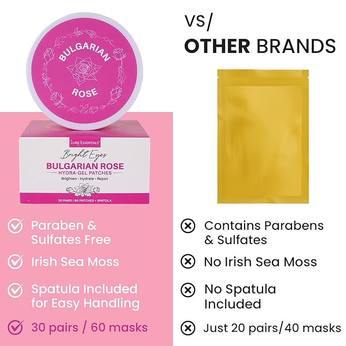 Under Eye Mask Under Eye Gels with Irish Sea Moss Bulgarian Rose and Hyaluronic Acid 60 Eye Gels (30 Pairs) Eye Masks for Men and Women