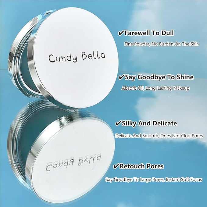 Blue Matte Powder Oil Control Face Pressed Powder Jelly Pressed Powder Face Makeup Setting Powder, Chillab Polvo Compacto with Mini Powder Puff, for Silky Blurring Oil Control Long-Lasting Makeup