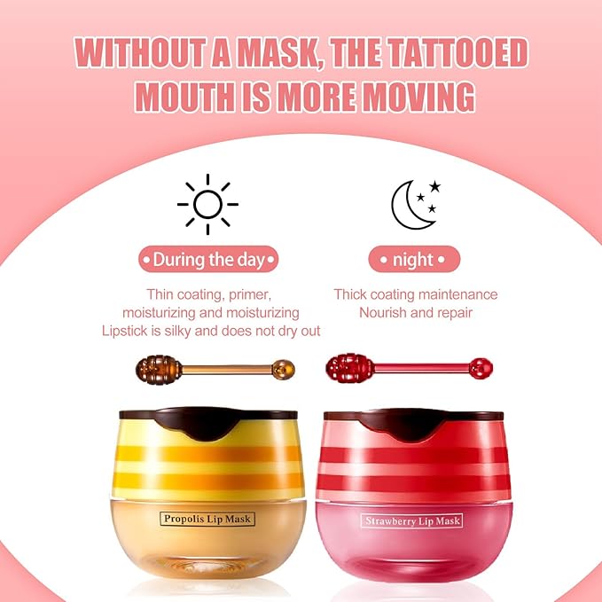 4 Pcs Lip Mask Reduces Lip Lines and Exfoliator, Prevention Dry & Cracked Lip. (Honey & Strawberry)