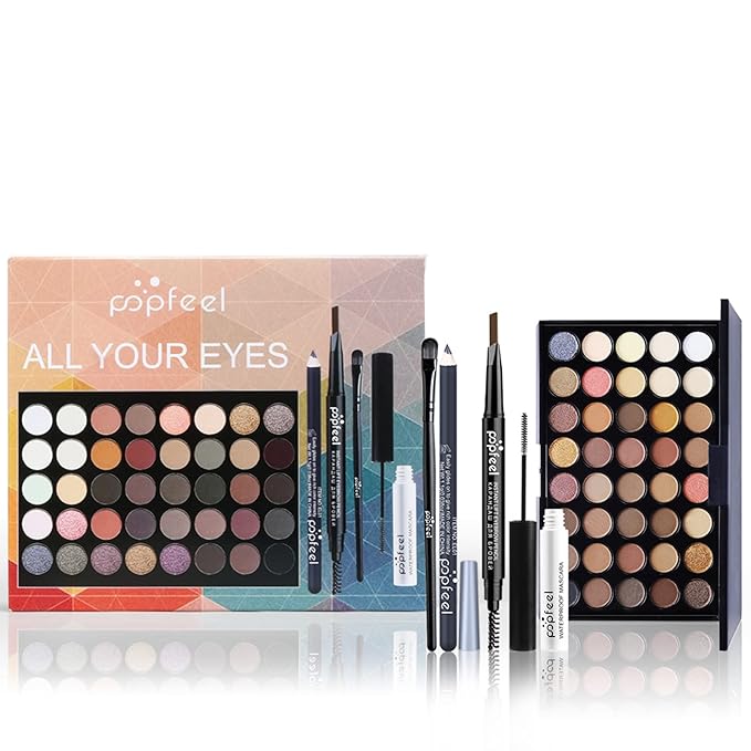 40 Colors Eyeshadow Palette All-in-one Holiday Makeup Gift Set | Full Makeup Kit for Women Essential Starter Bundle Include Eyebrow Pencil Eyeliner Mascara Soft Eye Shadow Brush