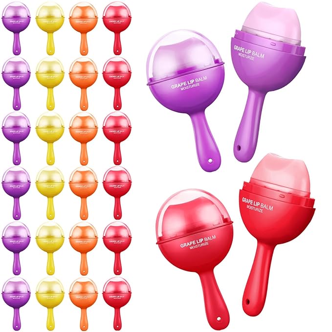 24 Pcs Lollipop Lip Balm Bulk Lip Balm Cherry Grape Orange Honey Taste Lip Balm Lip Care Gift for Women Soothing Moisturizing Lip Balms for Dry Chapped Lips Office Business Favors