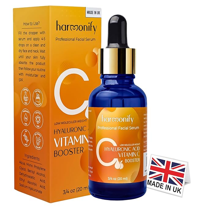 Hyaluronic Acid Serum for Face with Vitamin C, Brightening Serum, Pure, Hydrating Serum to Plumb Skin, Reduce Fine Lines, Wrinkles and Dark Spots, Low Molecular Weight [0.75 oz]