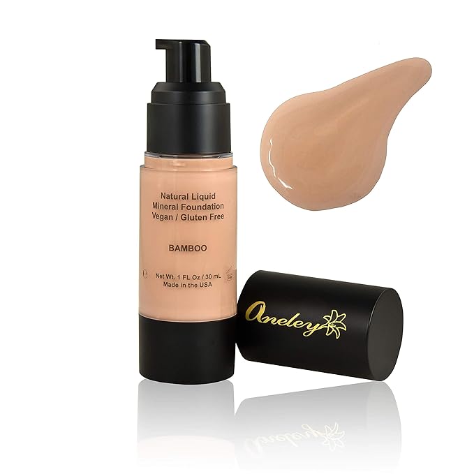 liquid mineral foundation organic natural vegan cruelty free chemical free full coverage aloe base highly pigmented lightweight formula acts as a moisturizer, sunblock and skin care (Bamboo)