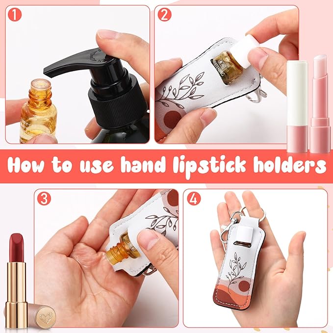 6 Pcs Boho Lip Balm Sleeve Keychain Lipstick Holder Key Chain with Portable Clip Lip Gloss Pouch Keychain for Women Graduation Travel Accessory Stocking Stuffers Gifts