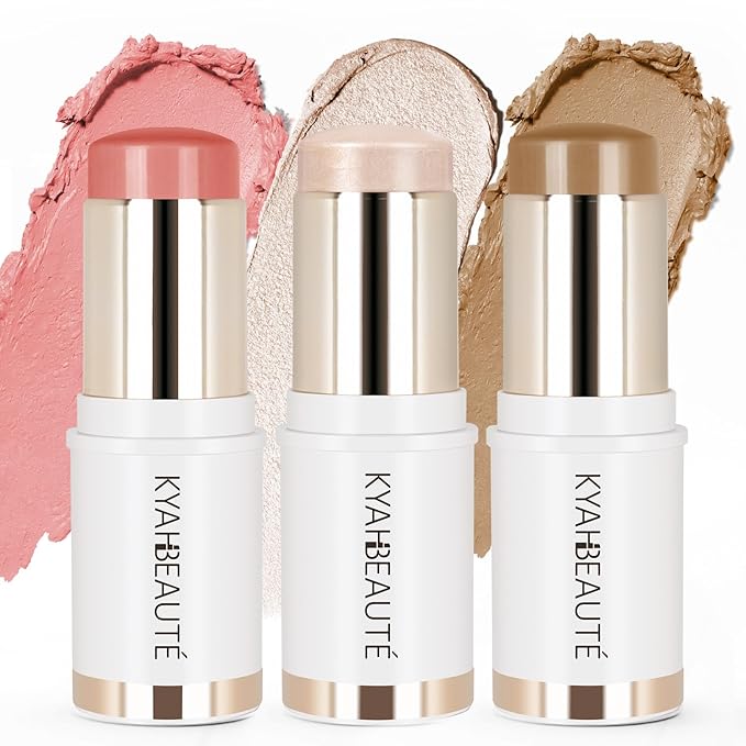 Trio Contour Sticks Set, Highlighter Stick & Bronzer Stick & Blush Stick for Cheek+Lip,Highlight and Contour to Create a Natural Dewy Makeup Look for Fair | Set of 45g/1.6fl.oz