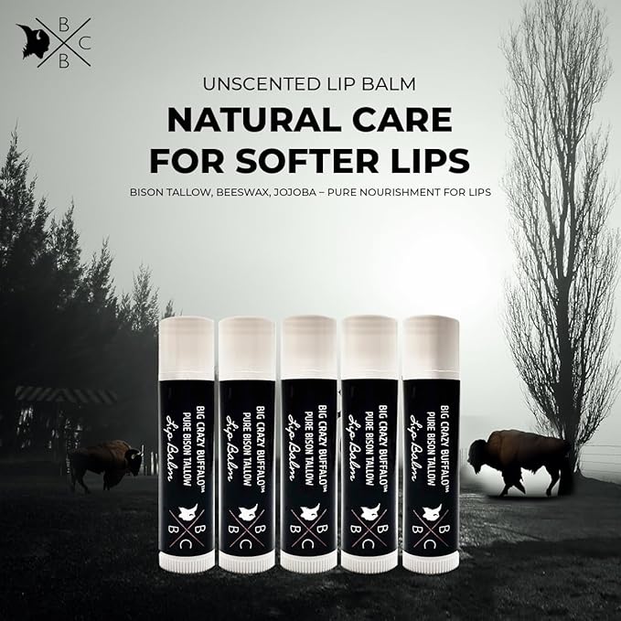 Pure Bison Tallow Beard Gift Set - Shave Bar, Beard Balm, Unscented Lip Balm - Conditions, Strengthens, Moisturizes, Soothes, Softens, Naturally Derived, No Dyes, Naturally Derived