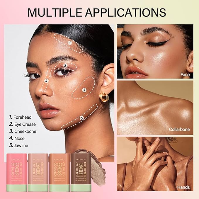 Multi-Use Makeup Blush Stick, Tinted Solid Moisturizer On-the-Go Blush, Multi-use Cream Blush Stick for Cheek & Eyes & Lips, Waterproof Natural Nude Makeup for All Skin (4# Beach Glow)