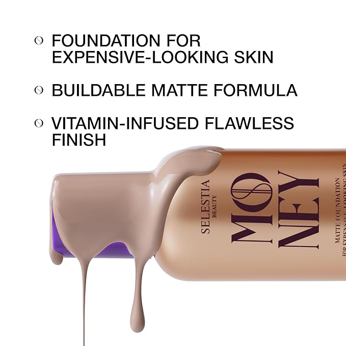 Matte Foundation Money - Long-Lasting Makeup Foundation with Flawless & Buildable Coverage - Liquid Foundation for All Skin Types (Almond)