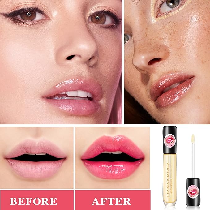 Lip Plumper Lip Gloss 2Pcs,Moisturizing Lip Oil Lip Plumper Gloss Lip Plumping Lip Care Serum Instant Volume Lip Filler Lip Maximizer Balm Plumper Reduce Fine Lines & Improve Dryness Wrinkles