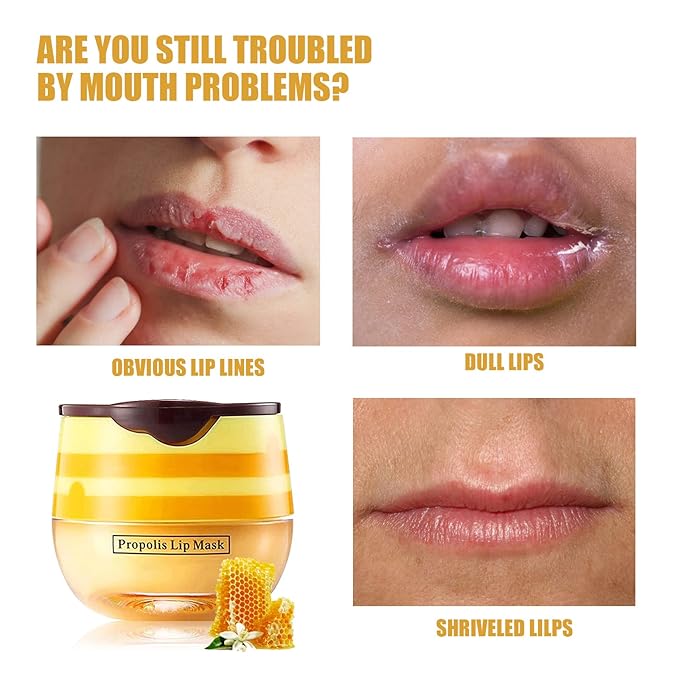 Honey Lip Balm Pot Lip Mask, Hydrating Propolis Lip Sleeping Mask, Prevent Dry&Cracked, Lip Repair Nourishes the Lip Skin (honey & strawberry)