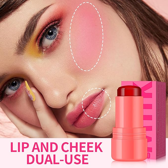 Cooling Water Jelly Tint Blush Makeup Blush Stick 3-in-1 Lip and Cheek Tint Stain Jelly Blush Multi-use Clear Glossy Gel Blush,0.18 Oz (Chill Red, 0.18 Oz)
