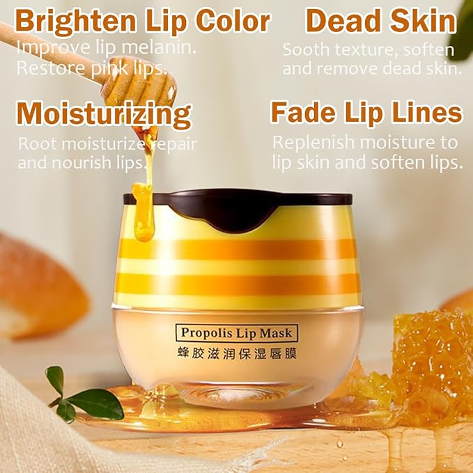 4PCS Strawberry & Honey Lip Balm, Hydrating Lip Propolis Sleeping Lip Mask, Moisturizing & Prevention Dry and Cracked Lip Scrubs Exfoliator, Lip Repair Nourishes the Lip Skin