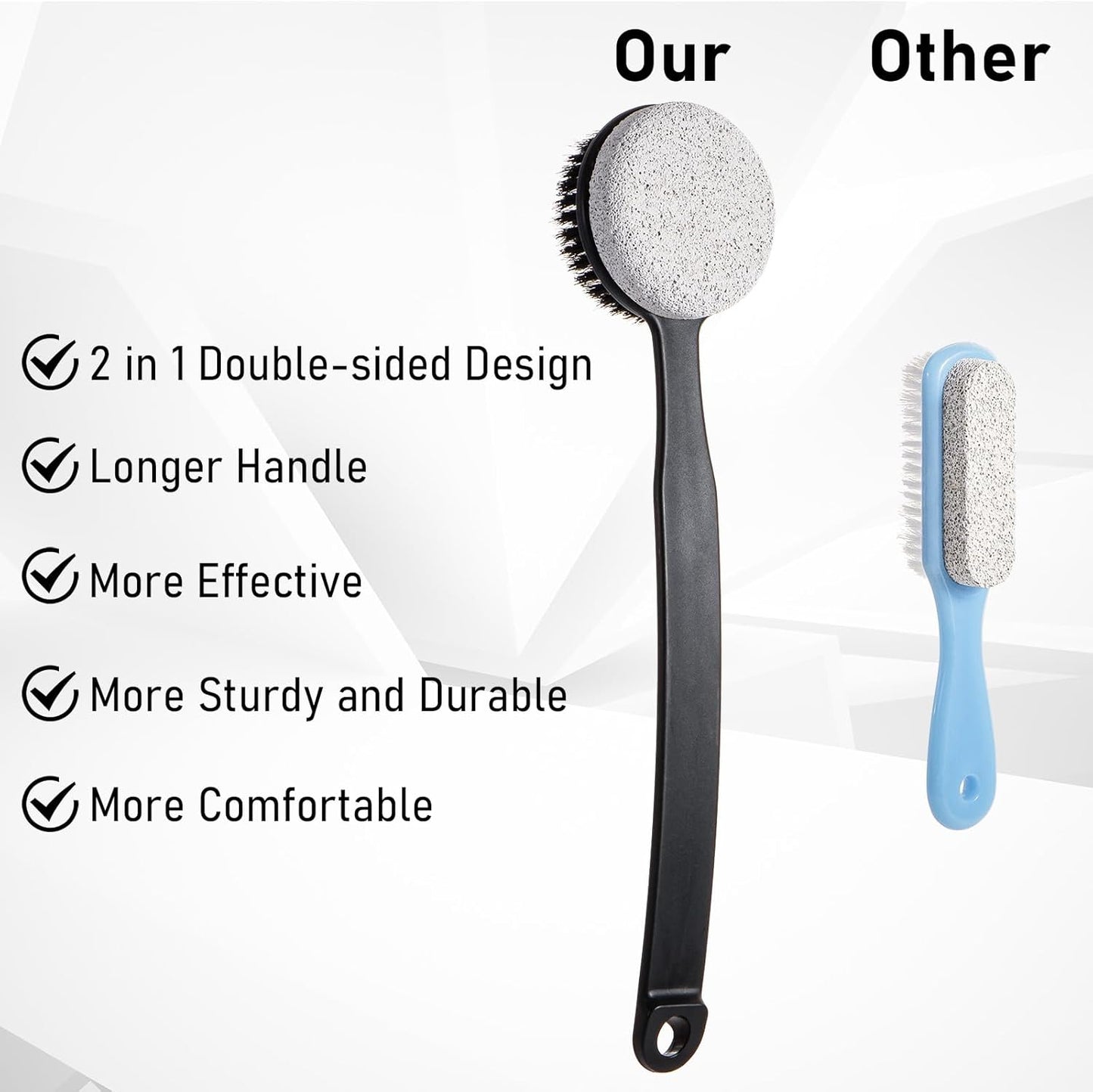 Pumice Stone for Feet with Long Handle (Double-Faced Curved Handle,Black, Count, 3.0)