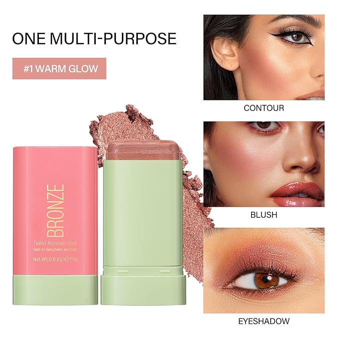 Blush Stick, Cream Blush Stick for Cheeks & Lips, Blendable Long-Lasting Multi-Use Contour Stick & Highlighter Makeup (WARM GLOW)
