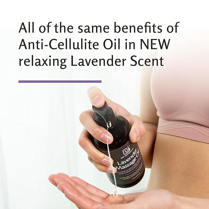 Lavender Sensual Massage Oil with Collagen and Stem Cells, Skin Tightening Therapy for Bum, Thighs, and Belly, Fast-Absorbing Cellulite Oil by M3 Naturals