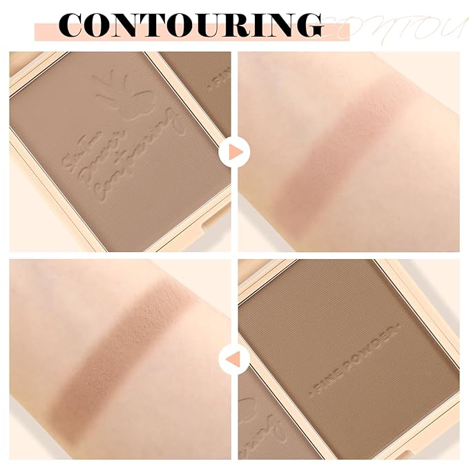 Boobeen Highlighter Contour Makeup Palette Face Matte Bronzer Powder, Compact Contouring Blush for Cheeks, Natural Long Lasting with Brush