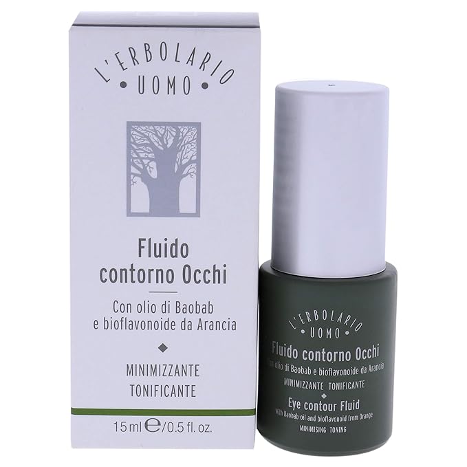 L'Erbolario Baobab And Green Coffee Eye Contour Fluid - Provides Long-Lasting Freshness And Tone To Skin - Minimizes Sagging And Dark Circles - Fast-Acting Face Serum - Plant Powered Skincare - 0.5 Oz