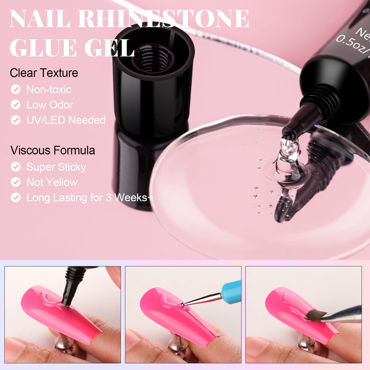 3D Flowers Manicure Gems with Nail Rhinestone Glue Gel, Colorful Acrylic Flower Nail Charms with Caviar Beads, Rhinestones and Gem Glue for Nails (UV/LED Needed) with Pickup & Dotting Tools