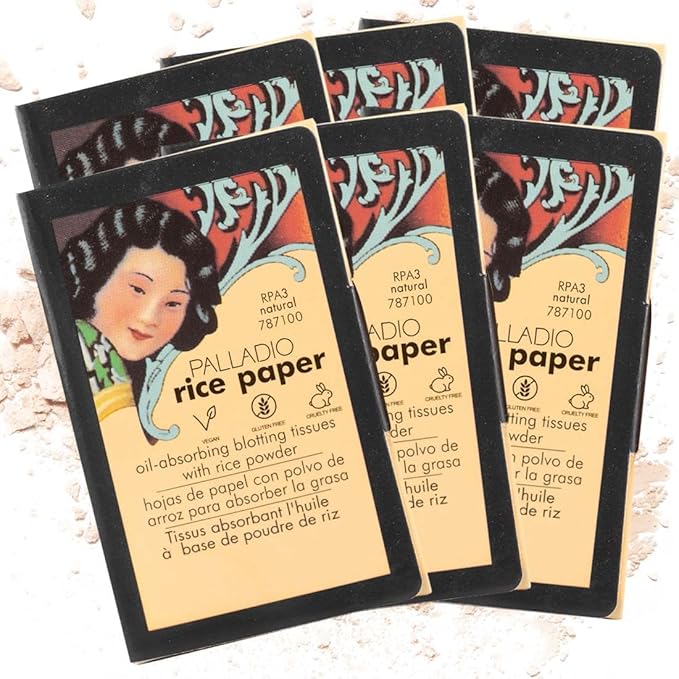 Palladio Rice Paper Facial Tissues for Oily Skin, Face Blotting Sheets Made from Natural Rice, Oil Absorbing Paper with Rice Powder, 2 Sided, Instant Results, Natural, 40 Count, Pack of 6