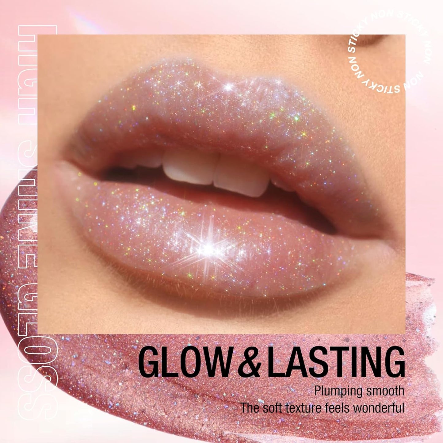LANGMANNI 4 Colors Diamond Glitter Lip Gloss Set,Long Lasting High Shine Shimmer Liquid Lipstick Set,Hydrating,Moisturizing Lip Gloss Kit Gift Makeup For Girls(#01+02+03+04)
