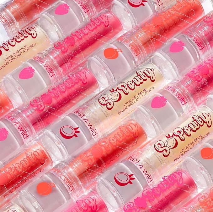wet n wild Perfect Pout So Pouty Shine Tinted Lip Balm Peach Flavored, Hyaluronic Acid, Vegan Collagen, Moisturizing For Dry Lip Care, Pink (Pack of 2)