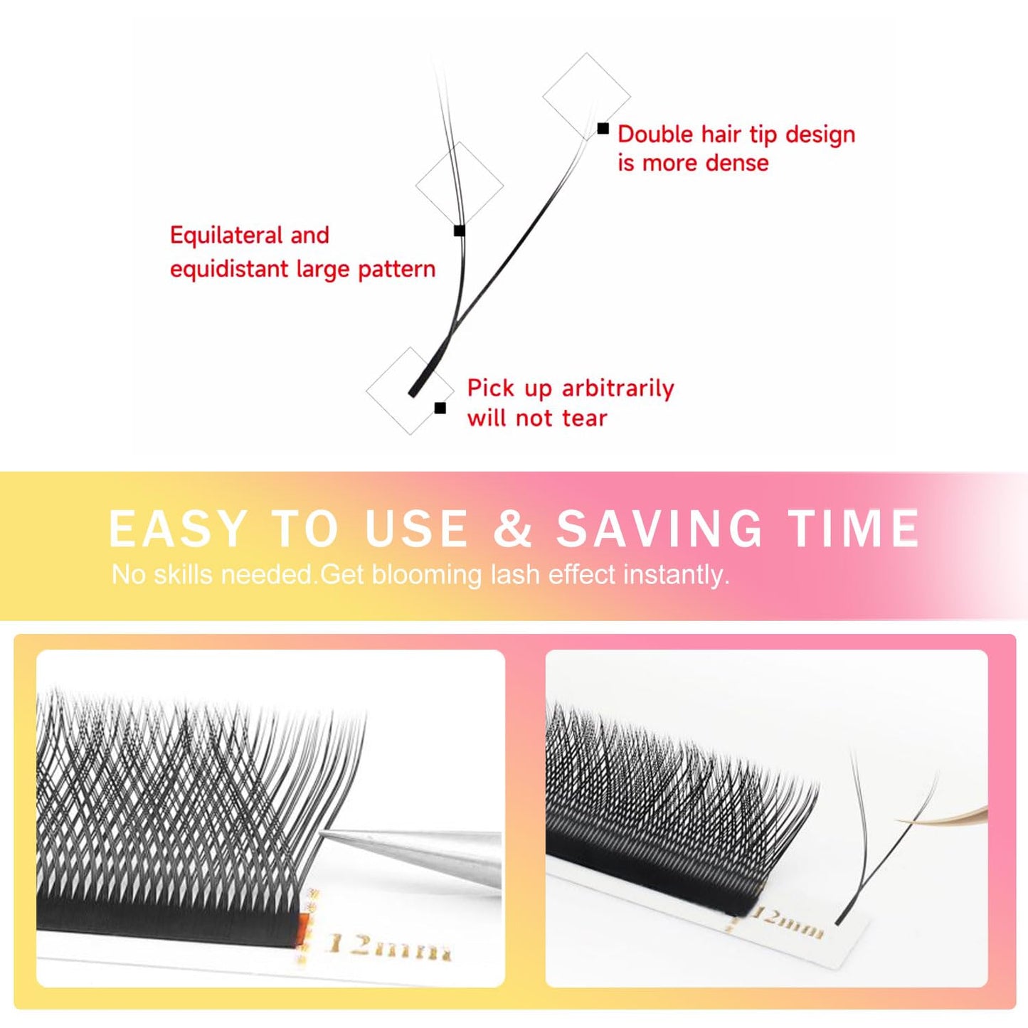 YY Lash Extensions Supplies Y Eyelash Extensions 0.07mm Thickness C Curl 11mm Premade Fans 4D Russian Volume Matte Black 12 Rows Crisscross Eye Lashes(YY-0.07-C,11mm)