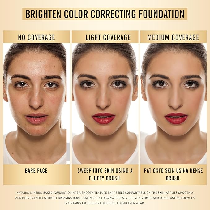 KIMUSE Lighting Glow Baked Foundation, Brighten Color, Color Corrector, Buildable Coverage, Lightweight Powder Foundation, Radiant Natural Finish