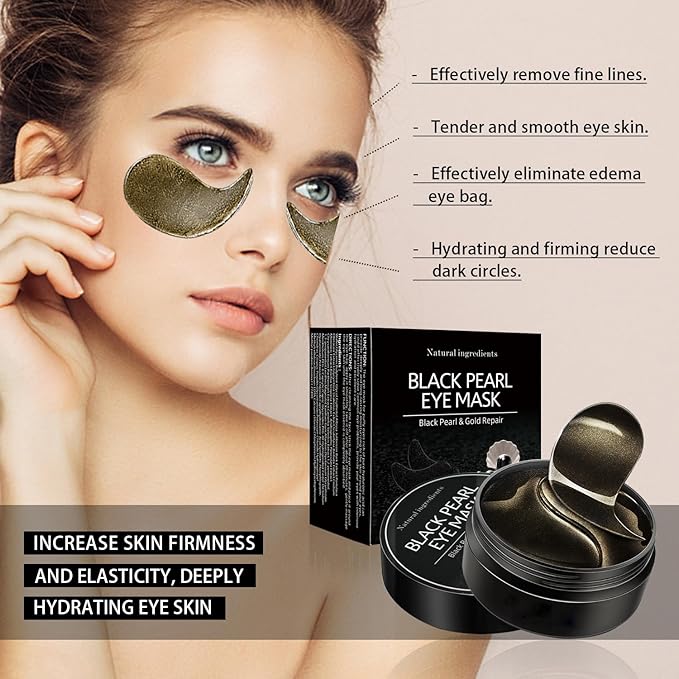 Under Eye Patches for Puffy Eyes: 60PCS Collagen Eye Gels Pads - Black Pearl Under Eye Mask - Reduce Dark Circles & Bags - Skin Eye Care Products