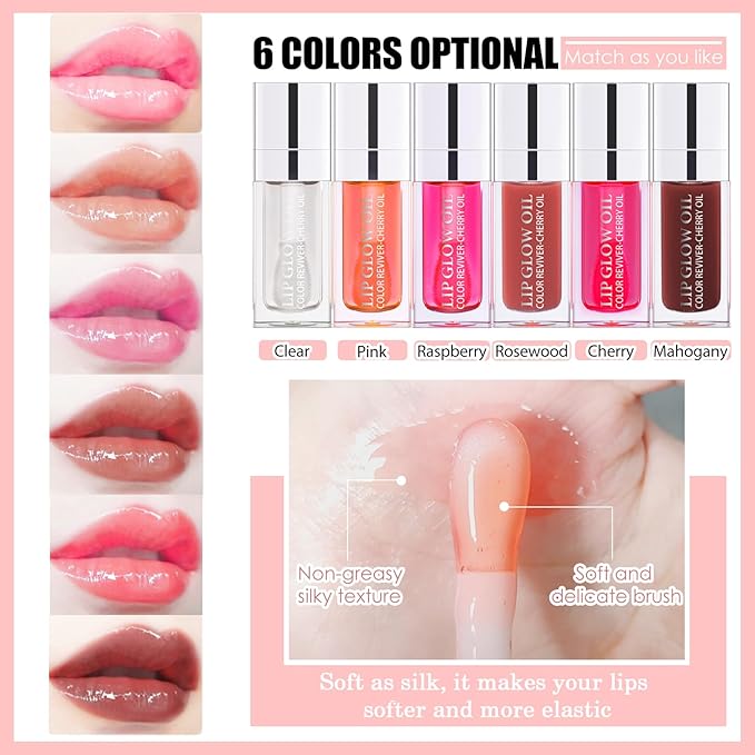 2PCS Lip Oil Set, Hydrating Lip Glow Oil Lip Plumper Gloss, Tinted Lip Oils Transparent Long Lasting Non-sticky Lip Gloss, Plumping Lip Gloss Lip Care Kit (Raspberry & Pink)