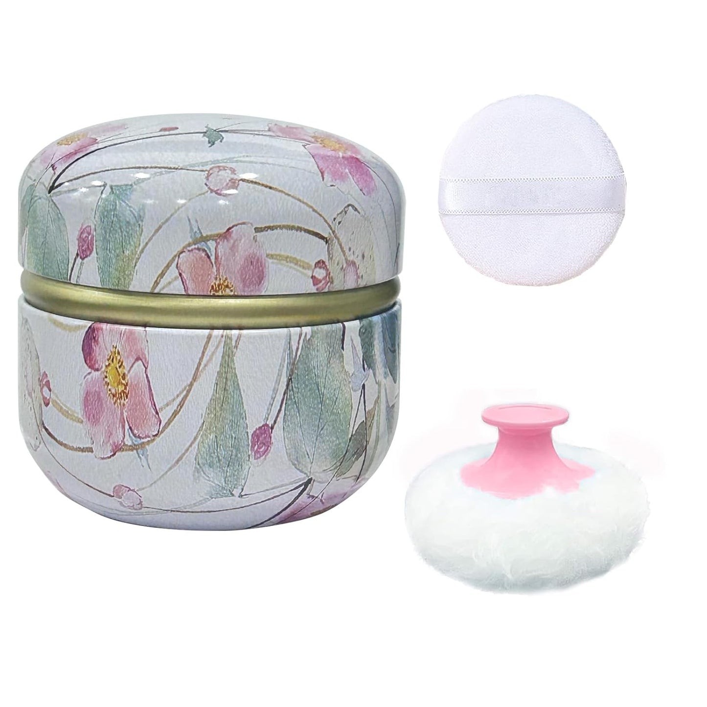 Body Powder Puff and Container for Dusting Powder, Women Powder Puff and Powder Case for Bath and Travel (Wild Flower)