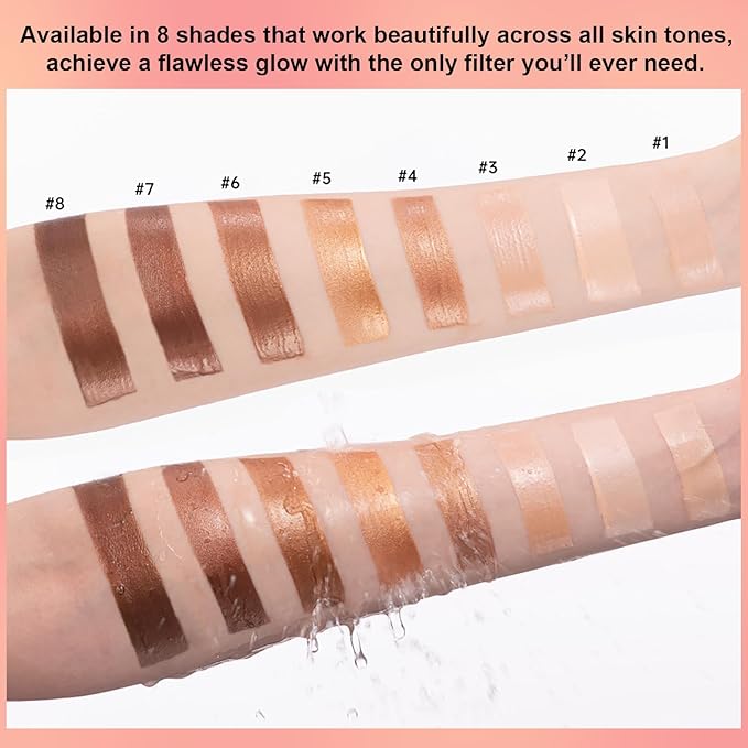 Natural Glow Liquid Filter Makeup, Longwear Face Luminizer, Complexion Booster For Any Part of the Body, Liquid Highlighter with Brush Kit, Infused Hyaluronic Acid, 1.06 fl oz (#07 DEEP/RICH)