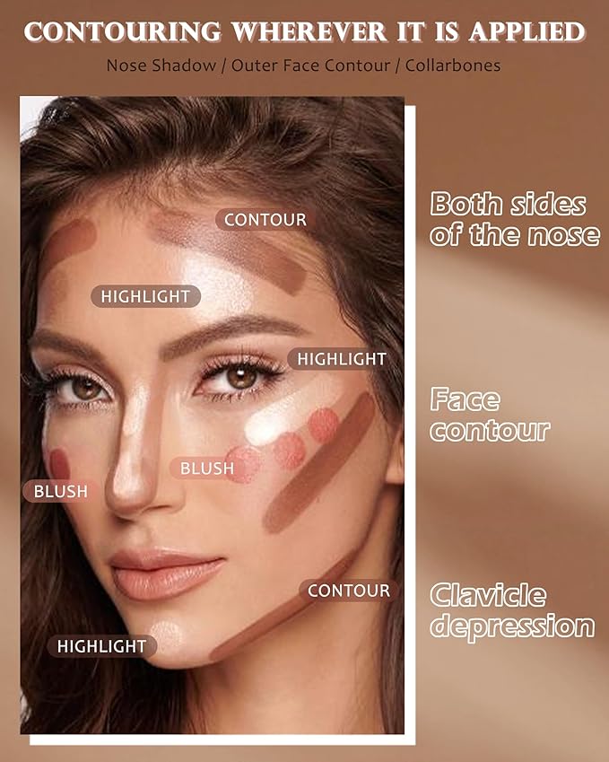 Face Contour Glitter Highlighter Powder Palette-2 in 1 Cruelty-Free Matte Bronzer Powder,Shimmer Illuminator Highlighters for a Glowing Look,Blendable Makeup Palette,Valentine's Day Gift for Women-01