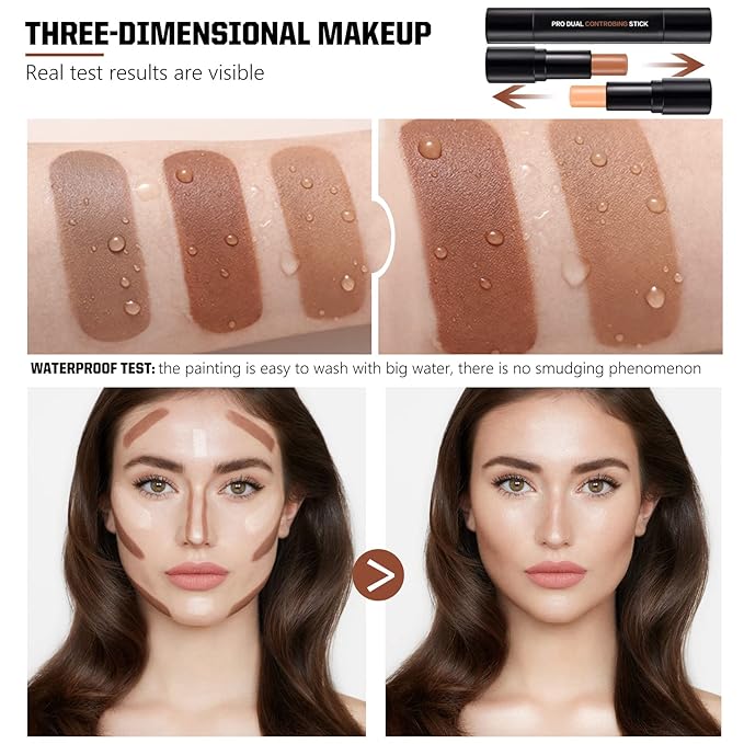 4 Colors Cream Contour, Stick Palette, Contouring Concealer, Stick Primer, Face Makeup Kit for Beginners, Cream Concealer and Highlight Stick(#2+3)