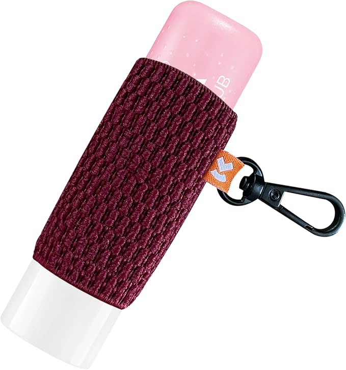 LipBalm Holder with Keychain, Lipstick Holder Keychain, Lip Gloss Holder Keychain, Never Lose Your Lip Balm, Lip Gloss or Lipstick with Cute Elastic Lip Balm Keychain Holder (Cherry)