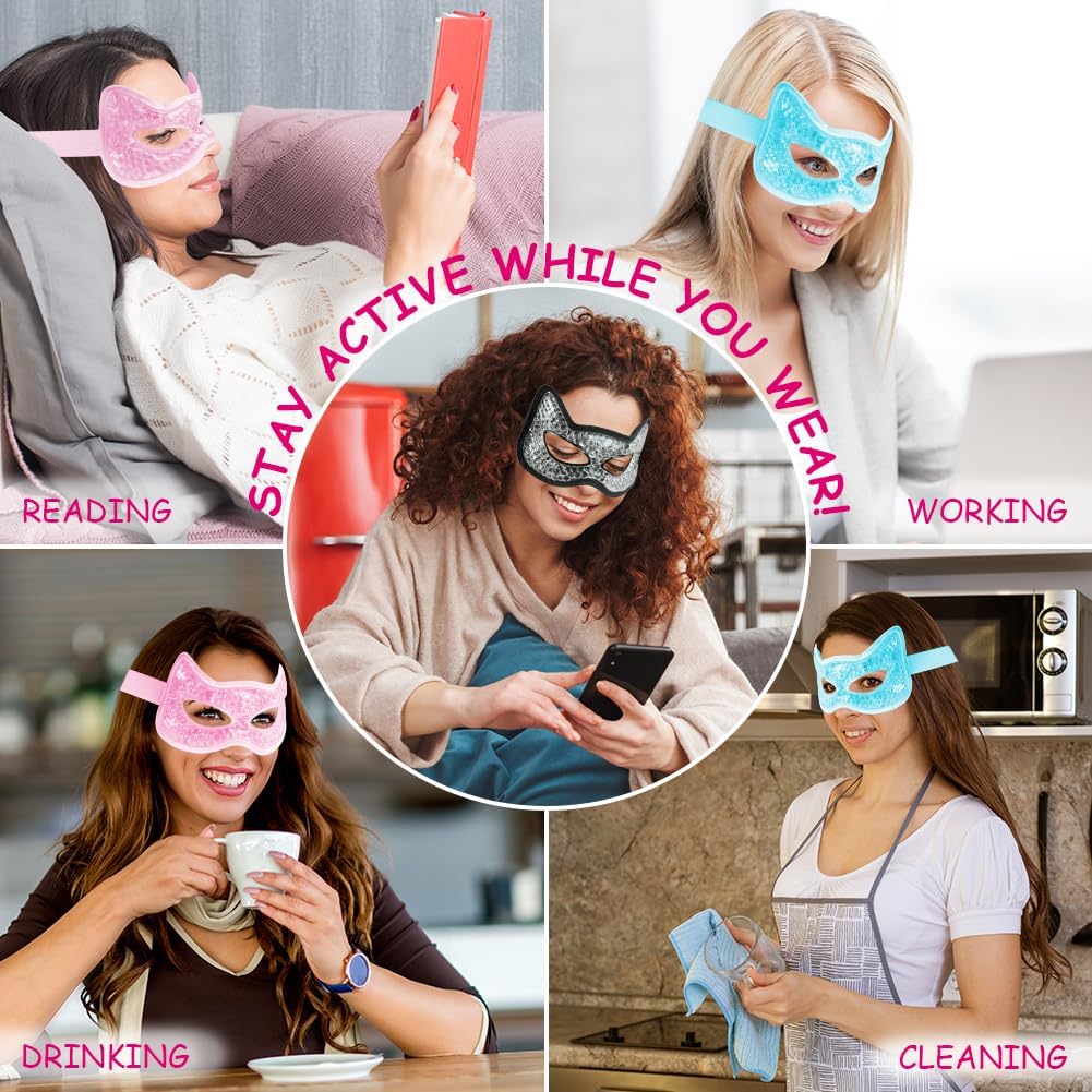 Cooling Eye Mask, Gel Eye Mask Hot Cold Use, Cold Eye Mask for Puffy Eyes, Dry Eyes, Headaches, Migraines, Sinus, Dark Circles (2 Black)
