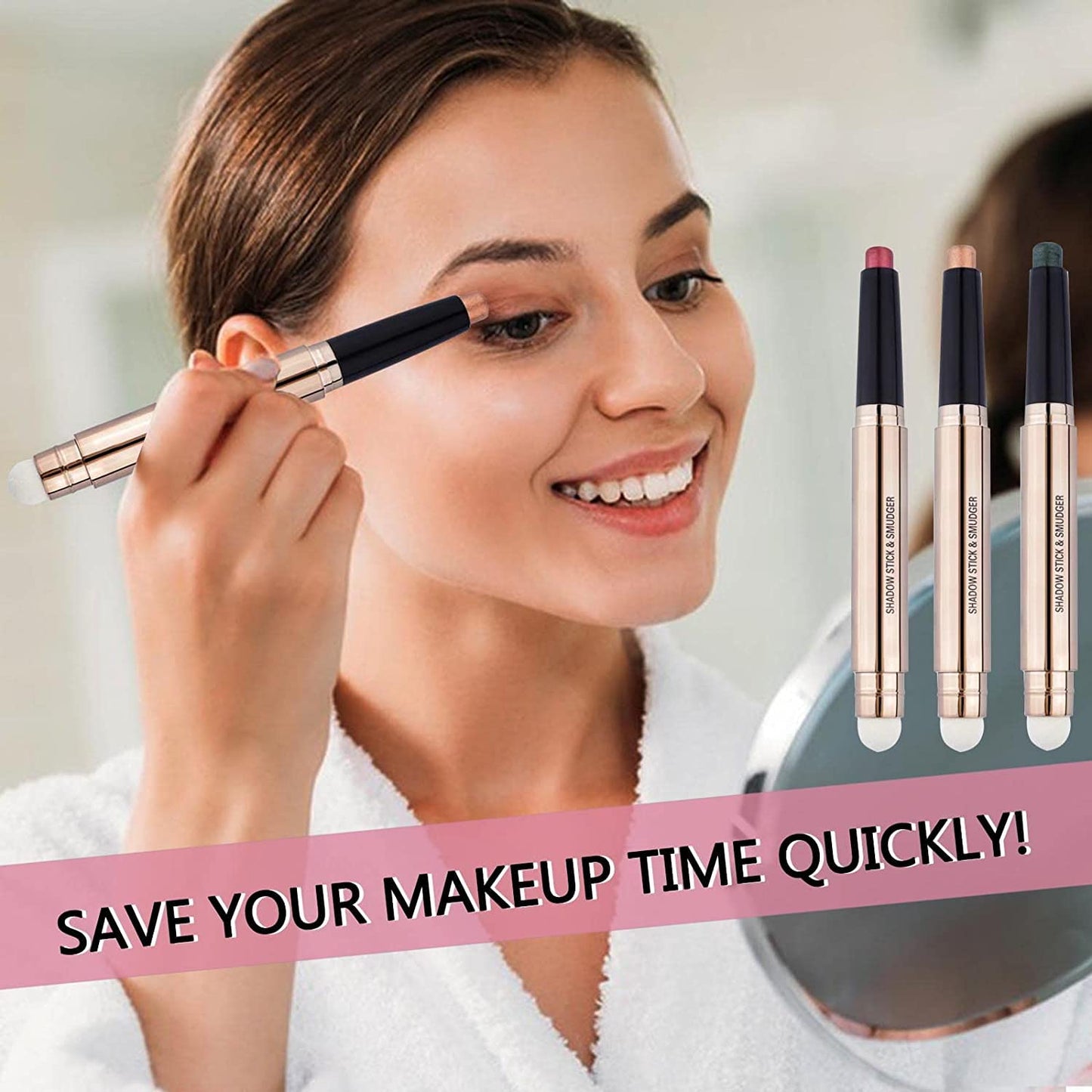 Pink Eyeshadow Stick Makeup, Highlighter Matte Cream Eye Shadow Pencil, Waterproof Hypoallergenic Long Lasting Crayon, Glitter Primer Palette Shimmer Eyeliner Pen wiht Soft Brush