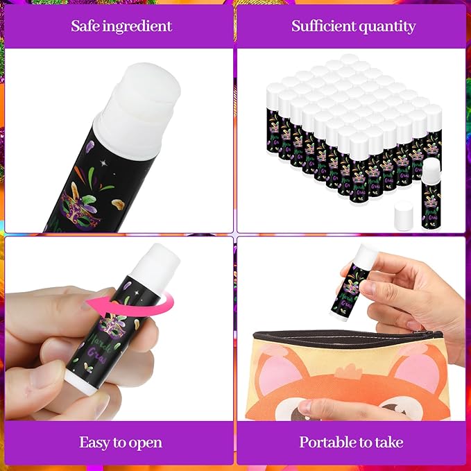 48 Pcs Mardi Gras Lip Balm Moisturizing Lip Balm Bulk Lip Balms and Moisturizers Wax Lip Cream Stocking Stuffers for Mardi Gras Party Favors Gift Baskets Women Men, Jasmine