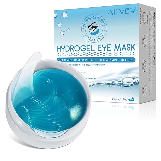 60 Pcs Under Collagen Eye Masks, Under Eye Patches for Dark Circles and Puffiness, Hydrating Eye Mask Skincare, Eye Gel Pads for Eye Bags and Wrinkles Under Eye Treatment (60 Pcs Blue)