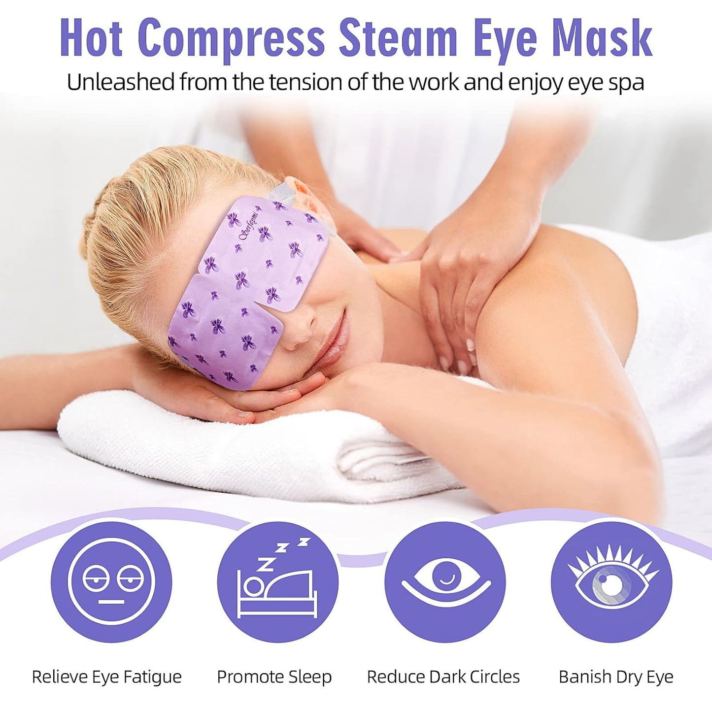 Serfeymi 10 Packs Steam Eye Masks Relief Eye Fatigue, Eye Patch Self Heating Warm Eye Mask, Disposable Eye SPA Heated Eye Mask for Dry Eyes Dark Circles Tired Eyes -Unscented(5PCS)+ Lavender(5PCS)