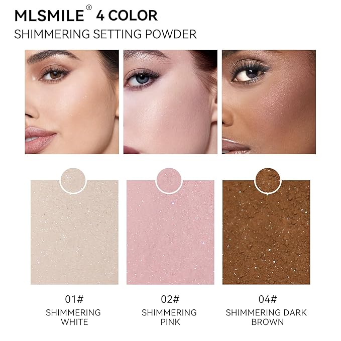 AKARY Pink Translucent Setting Powder, Shimmer Finishing Powder Oil Control for Long Lasting Makeup, Lightweight Loose Powder Waterproof Makes Skin Downy, Blurring Powder for All Skin Tones, 02